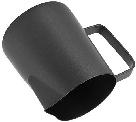 Akozon Japanese 304 Stainless Steel Latte Art Pitcher, 350ML Colorful Teflon Milk Frothing Jug, Coffee Mocha Cup with Measurement – Black, Blue, Rose Gold (#1)