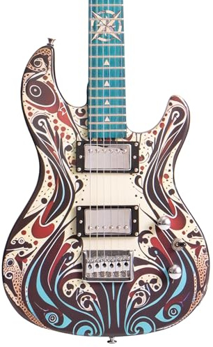 Lindo Sahara V2 E-Gitarre, nautisches Stern-Inlay, massives Ahorn-Griffbrett, Platanenkörper, leicht, grafisches Kunst-Finish