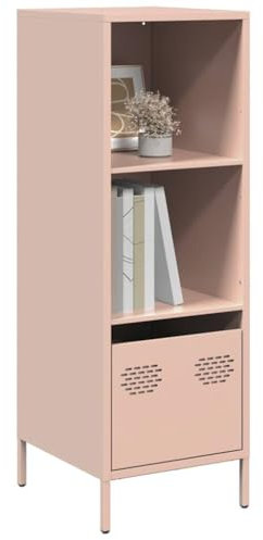 Homgoday Credenza Top Rosa 35x39x103,5 cm Acciaio, Armadio Laterale con Cassetto e Ripiani, Mobile di Stoccaggio Comò per Cucina, Soggiorno, Camera, Sala da Pranzo