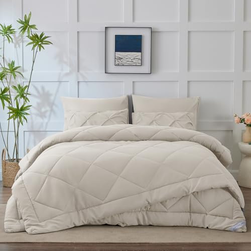 WAVVE Bettdecke 135x200 4 Jahreszeiten 2 teilig - Ganzjahresdecke 135x200cm 300gsm+ Sommerdecke 135 x 200 150gsm=Winterdecke 450gsm, Steppdecke 200x135 für Vierjahreszeiten/Sommer/Winter,Beige