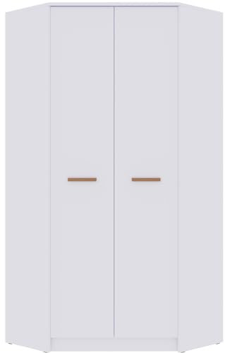 Marmex Grant G8 - Eckschrank 91x195x91 cm, Bücherregal - Eckgarderobe mit Kleiderstangen und Einlegeböden für das Jugendzimmer, Schlafzimmer - Eckkleiderschrank - weiß + Riviera Eiche (Modern)
