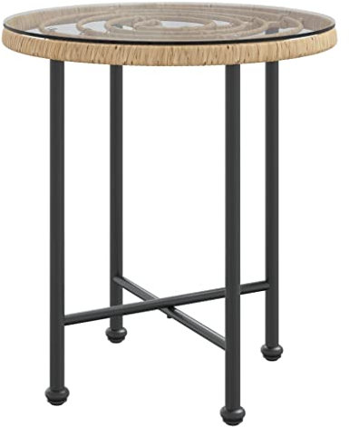 Homvdxl Φ50cm Outdoor Beistelltisch Kleiner Tisch Runder Beistelltisch Gartentisch mit Glasplatte, Kleiner Snacktisch für Outdoor Garten Flur Schlafzimmer Wohnzimmer (Braun)