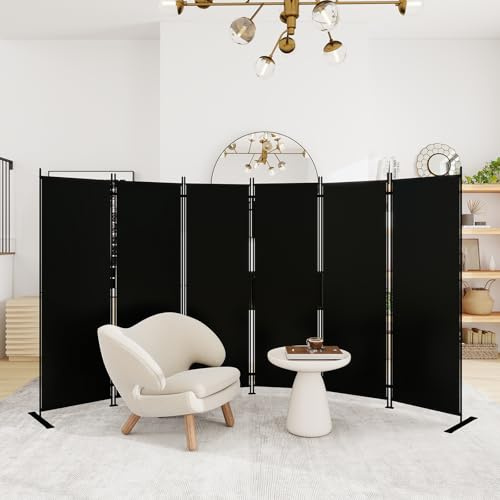 T&Jero 6-Panel Folding Room Divider, 6ft Tall Portable Privacy Screen Wall for Home and Office, Modern Freestanding Partition Separator for Bedroom, Living Room, Studio, 130 Wide x 71 High, Black