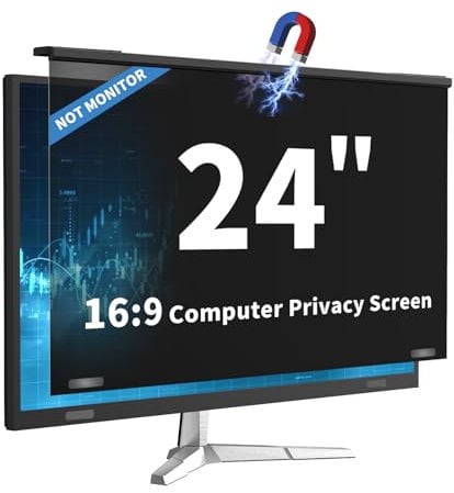 DEJIMAX Hanging Privacy Screen Filter Protector For 23–24″ Monitors, Magnetic Clip-On, 28° View, Anti-Scratch, Blue Light Filter