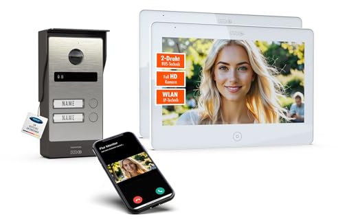 m-e ALLVISO Videotürklingel mit 2 Draht IP BUS-Technik I Aufputz-Außenstation mit 160° Weitwinkel-Kamera I 10 Zoll Monitor Innenstation mit WLAN I kostenlose Handy App, Türsprechanlage 2 Familienhaus