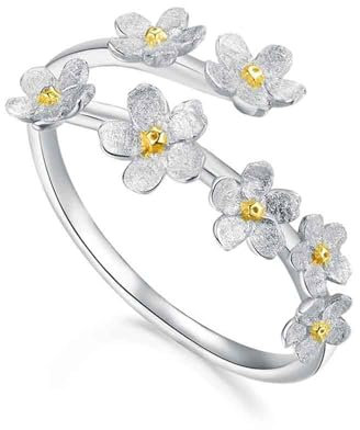 Lllunimon Niedliche 925 Sterling Silber Daisy Wrap Offene Ringe Zierliche Gänseblümchen Ringe Blume verstellbare Fingerringe für Frauen Modeschmuck für Sie,Silber