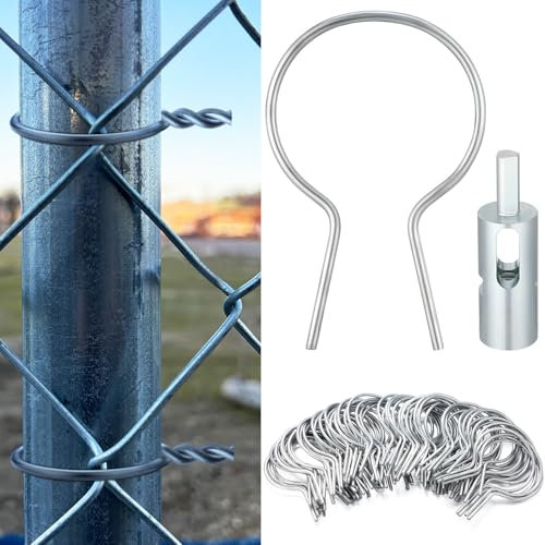 Hicarer 200 Pcs 2-1/2‘' (2-3/8‘'OD) Twist Fence Ties Preformed 9 Gauge Galvanized Steel with Drill Chuck Pre-Cut Chain Link Fence Tools for Fixing Chain Link Mesh to Posts Farms Gardens(Silver)