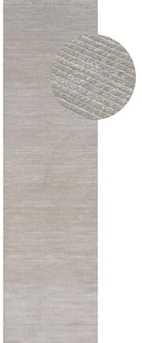 THE RUGS Carmel Modern Area Rug - Stain-Resistant, Non-Shedding, Durable Rugs for Bedroom and Hallway [ Linear Grey, 80x300 cm ]