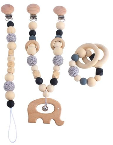 champracer 3 Stück Kinderwagen Spielzeug, Kinderwagenkette aus Holz und Baumwolle gehäkelt, Hängendes Rasselspielzeug, Niedliche Tierform Kinderwagenspielzeug, für Mädchen Junge (A)