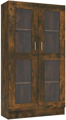 Vitrine Mit 2 Glastüren Und 4 Regalen, 150 cm Hoher Bücherregal-aufbewahrungsschrank, Aktenschrank Sideboard Für Das Wohnzimmer Home Office, Brown Oak