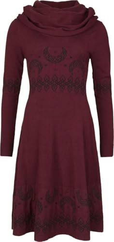 Black Premium by EMP Damen Bordeaux Mittellanges Kleid mit Schalkragen und eingesticktem Muster XL