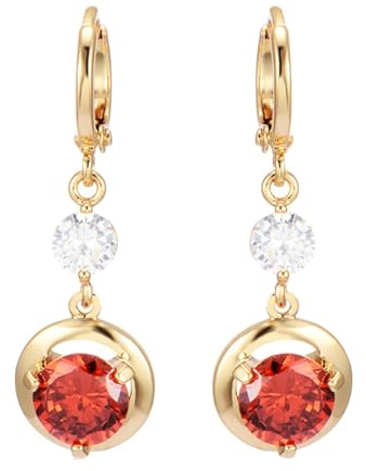 Grewod Ohrringe Gold 585 Echtgold, Damen Elegant Rot Rund Labor Erstellt Rubin mit Moissanit Ohrhänger