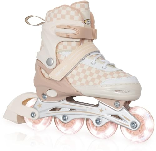 Nattork Verstellbare Inline-Skates für Kinder und Jugendliche, leuchtende Rollschuhe mit Schachbrettdesign für Jungen und Mädchen