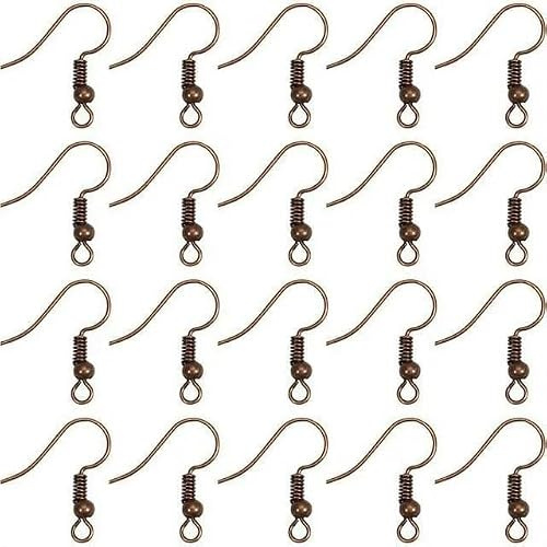 100Pcs 20 * 17mm Red Copper Earring Hooks Hypo-allergenic Ear Wires Fish Hooks with Ball and Coil Wires Jewelry Findings for DIY Jewelry Making Earring Parts Supplies Backs