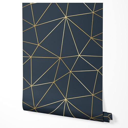 GP TONER Vliestapete Dunkelblau Gold Geometrisch Linien Muster Moderne Tapete für Wohnzimmer Schlafzimmer Flur Büro Elegantes Design Matt UV-beständige Tapete 5m x 0,5m