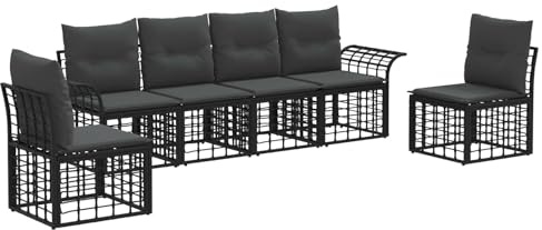vidaXL Outdoor-Sofagarnitur 6 pcs Schwarz und Dunkelgrau Polyester, Moderner, wetterfester Outdoor-Sofa, modulares Design, verstellbare Füße, Garten-Lounge-Set