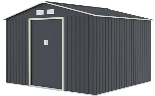HATTORO S250 Metall Gerätehaus 277x259x193 cm (BxTxH) Geräteschuppen Garten Schuppen Gartenhaus Satteldach Grau Anthrazit