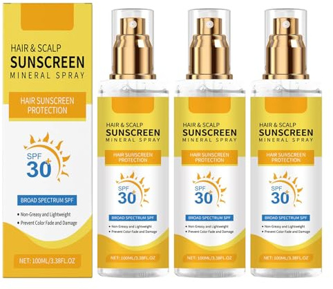 Sonnenschutz Kopfhaut Spray LSF 30, Haar Sonnenschutz für Scheitel & Dünne Stellen, UV Schutz Haare Leicht & Nicht Fettend, Schützt Farbe vor Verblassen, Mineralisch (3pc, 100ml)