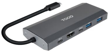 TOOQ TQE-2241G - externes Gehäuse für M.2 NGFF/NVMe SSD + USB 3.2 Gen2 HUB mit 1xUSB-C/PD + 2xUSB-A + USB-C + HDMI, Grau