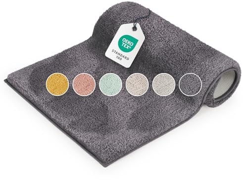 Blumtal Badematte 50x80 cm Hochflor - Oeko-TEX zertifizierter Badteppich - Badematten & Badteppiche - Duschvorleger - Badvorleger rutschfest waschbar - Bath Mats - Bad Teppich waschbar in Dunkelgrau
