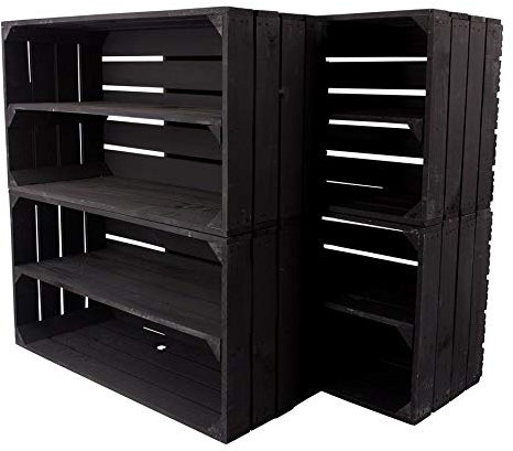 große neue schwarze Obstkiste/Weinkiste mit 2 Fächern 75cm x 40cm x 31cm „von Kontorei“ 8er Set Schuhregal Holzregal Bank Garderobe Kiste Box Holzkisten Regalsystem klassisch