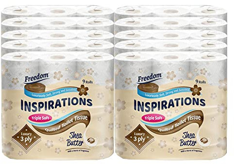 2 X 45 Inspirations Luxury 3Ply Quilted Shea Butter Hygiene Bulk Toilet Tissue Paper Rolls