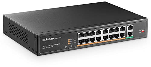 mokerlink 16 Port Poe Switch, 2 Gigabit Uplink Port, 250W ad Alta Potenza, Supporto IEEE802.3af/at, Montaggio su Rack Non gestito Plug And Play