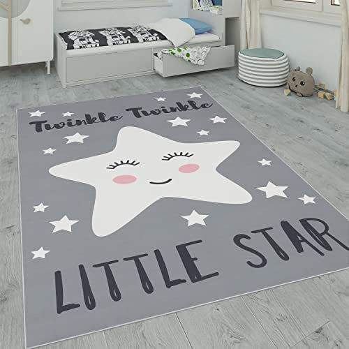 Paco Home Kinderteppich, Kinderzimmer Teppich m. Stern, Mond u. Karo Motiven, Grösse:160x230 cm, Farbe:Grau 3