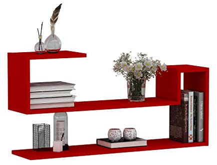 Homidea Wave Wandregal - Bücherregal - Dekoregal für Wohnzimmer in modernem Design (Rot)