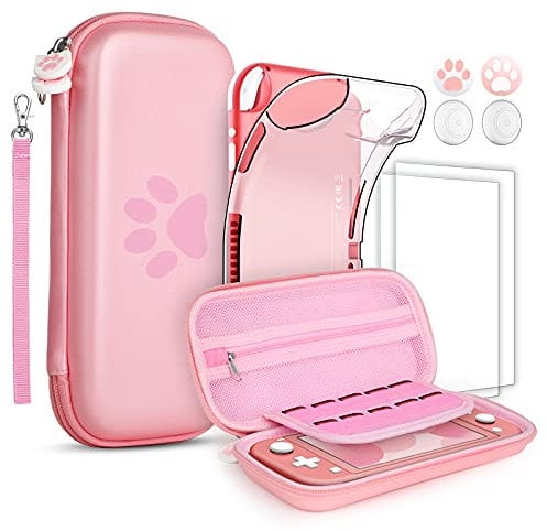 GeeRic Tasche Kompatibel für Switch Lite 2019,Kompatibel Mit Switch Lite Hülle mit Schutzfolie,2 HD-Glas Displayschutzfolie,2 Daumen Griffkappen Kompatibel Mit Switch Lite Zubehör