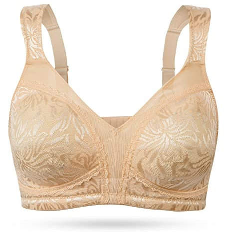 WingsLove Women's Full Coverage Bra Non Padded Comfort Minimiser Bra Wire-Free Bra Plus Size (Deep Nude 36G)