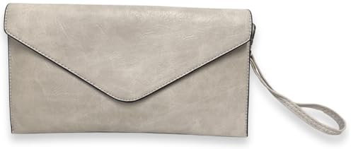 Wedmay Große Clutch-Tasche für Damen, Umschlag-Stil, Handgelenkriemen, Abendtasche, beige, Large