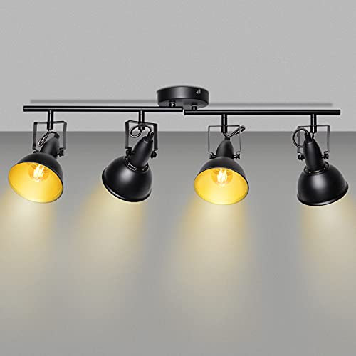 Unikcst Deckenstrahler 4 Flammig E14 Deckenleuchte Schwarz Gold Deckenlampe Vintage Küchenlampe Lang für Wohnzimmer Schlafzimmer Ohne Leuchtmittel