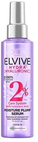 L'Oreal Paris Elvive Hydra Hyaluronic Serum, With Hyaluronic Acid for Dry, Dehydrated Hair, Replumping Hydrating Treatment, for All Hair Types, 150ml