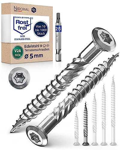 Edelstahlschrauben Terrassenschrauben 5x50 A2 Linsenkopfschrauben 5mm stark 250 Stück Holzschrauben 50mm lang inkl. 1x Torx Bit