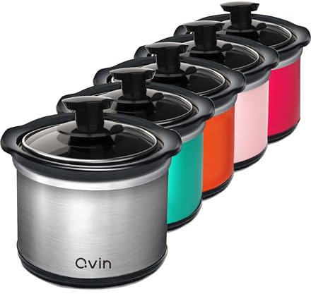 Mini pentola a cottura lenta rotonda da 0,65 quarti, riscaldatore per pentola a fusione fonduta con griglia in ceramica lavabile in lavastoviglie, coperchio in vetro, acciaio inossidabile e nero