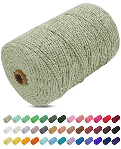 Makramee Garn Bohnengrün, Uiopa Makramee Garn 3mm x 200m Farbig Baumwollkordel Baumwollseil Geflochten Baumwollgarn Baumwollschnur, 4 Stränge Makramee-Garn für Wandbehang, Hängepflanze, DIY Boho Deko