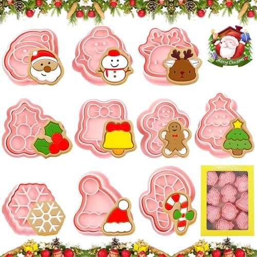 Lets Joy Emporte Pièces Noël, 10 Pièces Emporte-Pièces 3D en Plastique, Noël Emporte-Pièces, Emporte Piece Patisserie Enfant, Biscuit Moule Noël pour Décoration de Fondant, Biscuit, Cookie, Gâteau