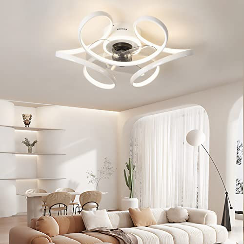 Ventilatore Da Soffitto Con Telecomando E Luce Design Dc Lampadario Con Ventola a Soffitto Per Cameretta Timer Dimmerabile Reversibile Modalità Inverno/estate Plafoniera Con Ventilatore,Bianco