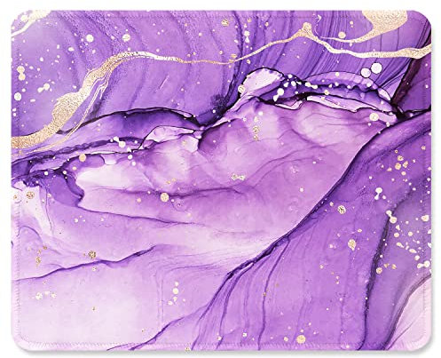 ITNRSIIET Mouse Pad with Stitched Edges, Premium-Textured Mouse Mat Pad, Non-Slip Rubber Base Mousepad for Gaming Laptop Computer & PC 260×210×3mm,Purple Abstract Marble