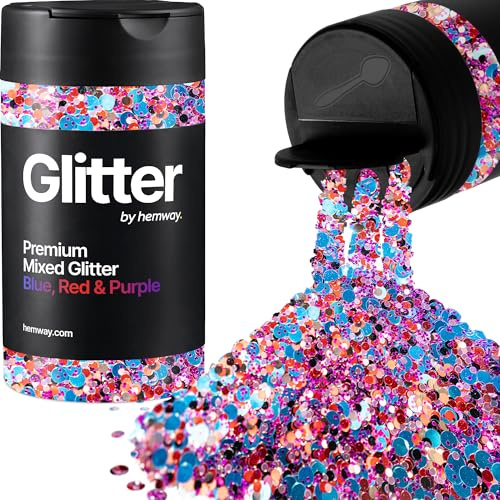 Hemway Blue, Red & Purple Mix Glitter Shaker, 105g Mixed Size Glitter | for Resin & Epoxy Crafts for Decorating, Halloween, Christmas, Nail, Face, Art