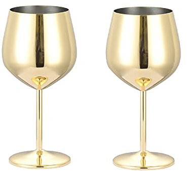 Wnvivi 520 ml Edelstahl-Weingläser, 2er-Set, Metallkelche, Champagnerglas, Rotweingläser für Party, Hochzeitstag, Gold