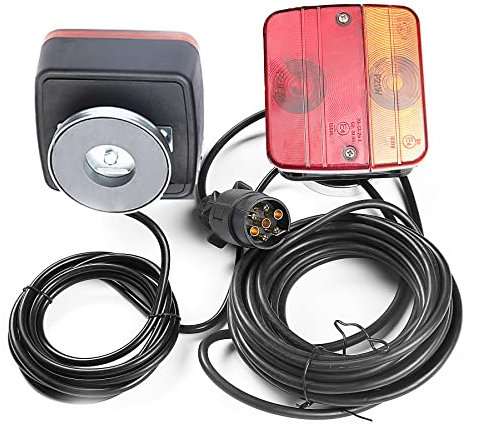 AGRISHOP Halogen Anhänger Rückleuchten Magneten 5Funktion E Prüfzeichen,12V Anhänger Beleuchtung verkabelt 7poligem Stecker - 7,5m Kabel Magnetische Rücklicht Anhängerbeleuchtung für Van PKW Wohnwagen