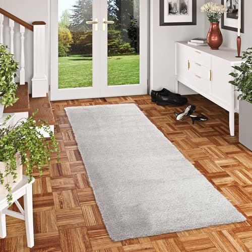 Snapstyle Hochflor Langflor Teppich Läufer Bilbao Silbergrau - Weicher und Flauschiger Teppich in Verschiedenen Größen für Flur und Diele