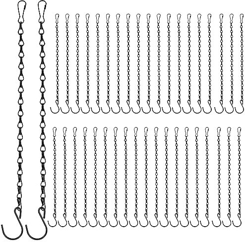 MOUYAT 40 Pack 9.8 Inch Black Plant Hanging Chains, Heavy Duty Hanging Basket Chains with Hooks, Plant Hanger Extender Chains for Hanging Baskets, Bird Feeder, Wind Chime