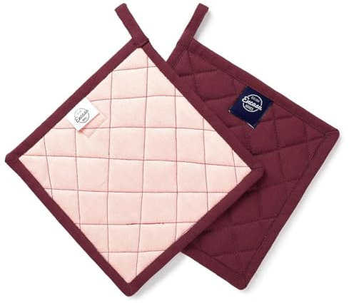 Encasa XO Presine in cotone resistente al calore con anello per appenderle - Set di 2 -Marrone - Presina da cucina, barbecue e microonde - 21 cm