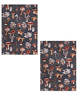 MAGMA 2er Set Geschirrtuch Pilze Digitaldruck 50x70cm Landhausstil Vintage Retro Weihnachten Baumwolle saugfähig pflegeleicht (Anthrazit)
