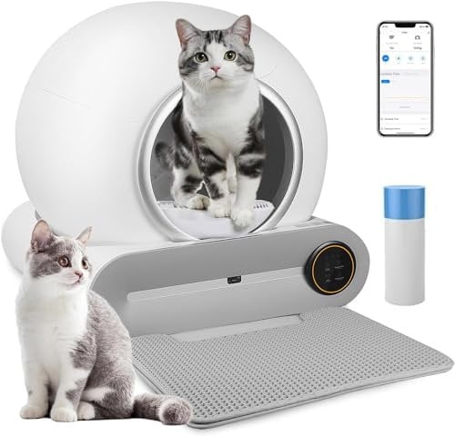 TaFoyu Selbstreinigende Katzentoilette,Automatische Katzentoilette,APP-Steuerung intelligente Katzentoilette,ionischer Desodorierer/Gesundheitsmonitor/65L+9L,mit Matte, Aktualisierte