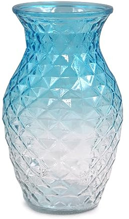 OFFIDIX Vase à fleurs cintré en verre – Style moderne en treillis pour décoration de table de maison, salon (bleu transparent)