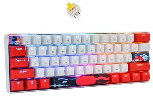 SOLIDEE 60% mechanische Gaming-Tastatur Wired/Bluetooth 5.0 Dual-Mode-Tastatur,RGB LED-Backstreuit Tastaturen,61 Tasten hot swap mit linearem Gateron Yellow Switch für Window PC-Spieler(61 Sun/Yellow)